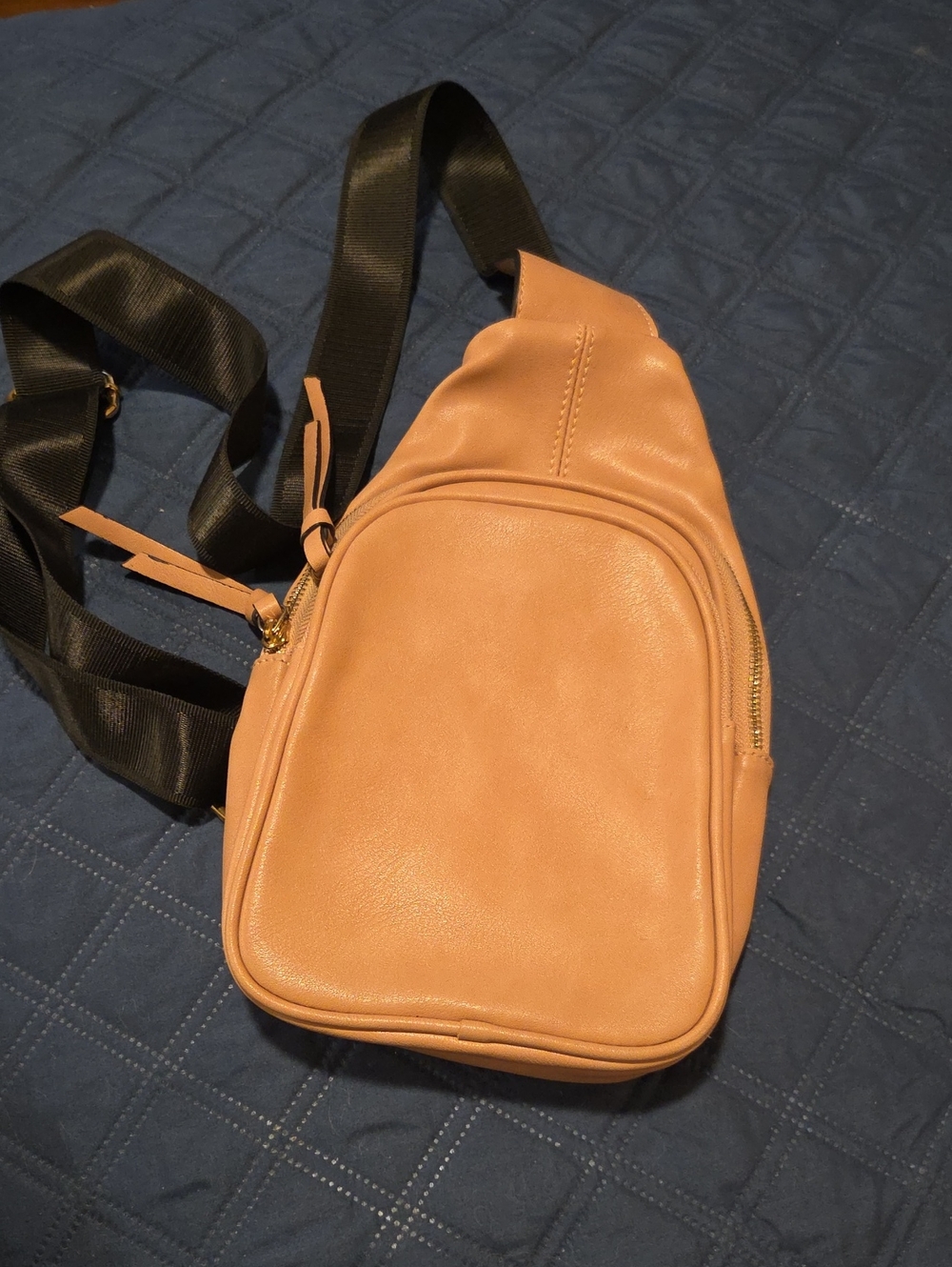 Women's Pale Pink Leather-Style Sling Crossbody Bag with Black Strap